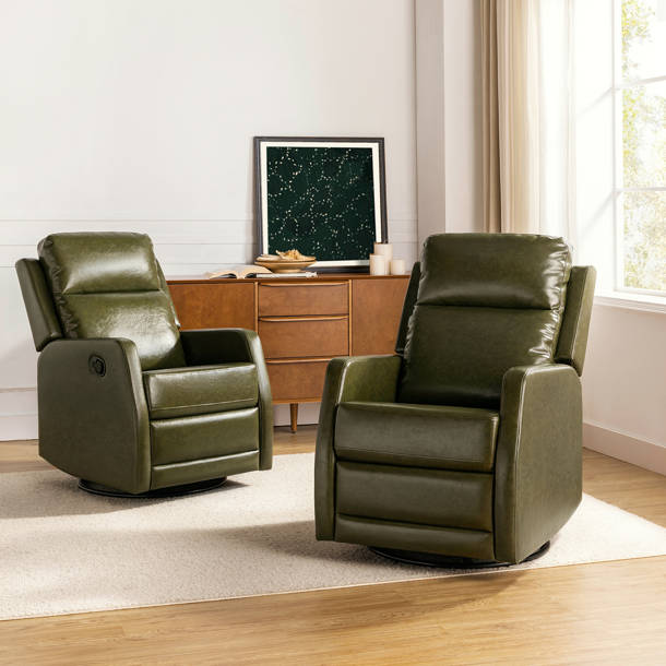Latitude Run® Leather Swivel Rocker Recliner with Metal Base & Reviews